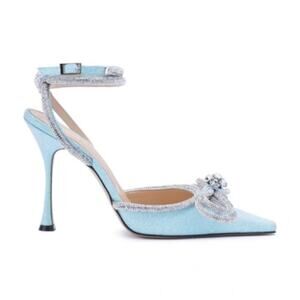 Mach & Mach Double Bow Crystal-Embellished Glittered Pumps